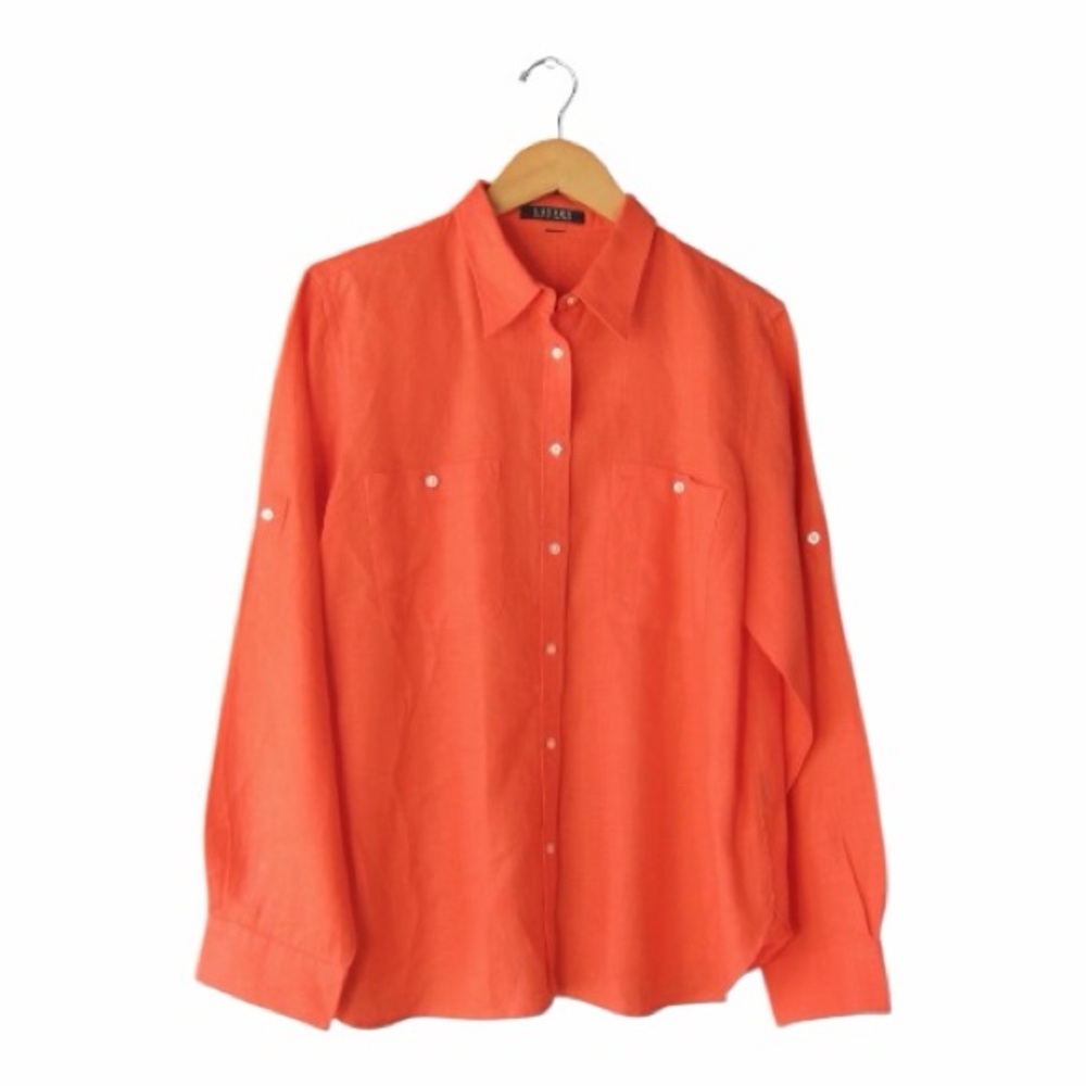 Ralph Lauren women’s electric Orange linen Button Down Shirt - Picture 3 of 6